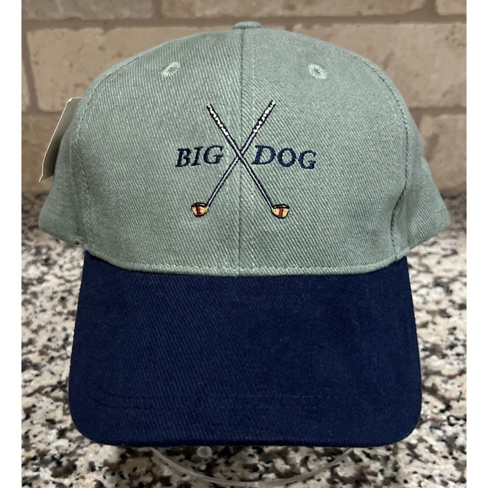 New Big Dogs Twill Golf Cap Men's Adjustable Strapback Embroidered Moss/Navy